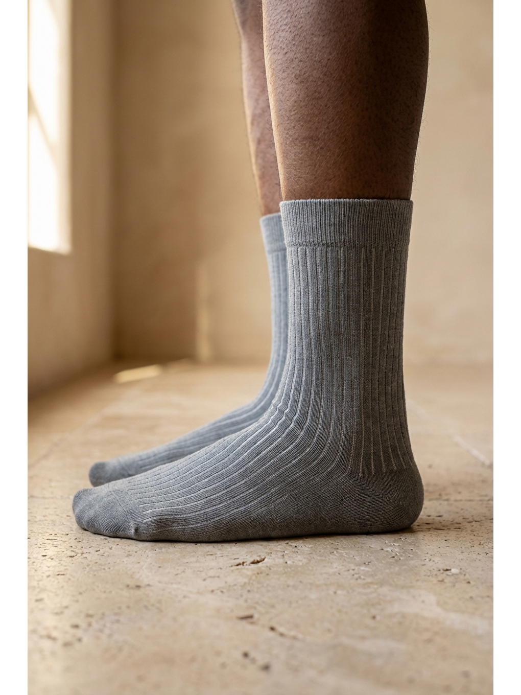 Unisex Basic Gri Soket Çorap-2