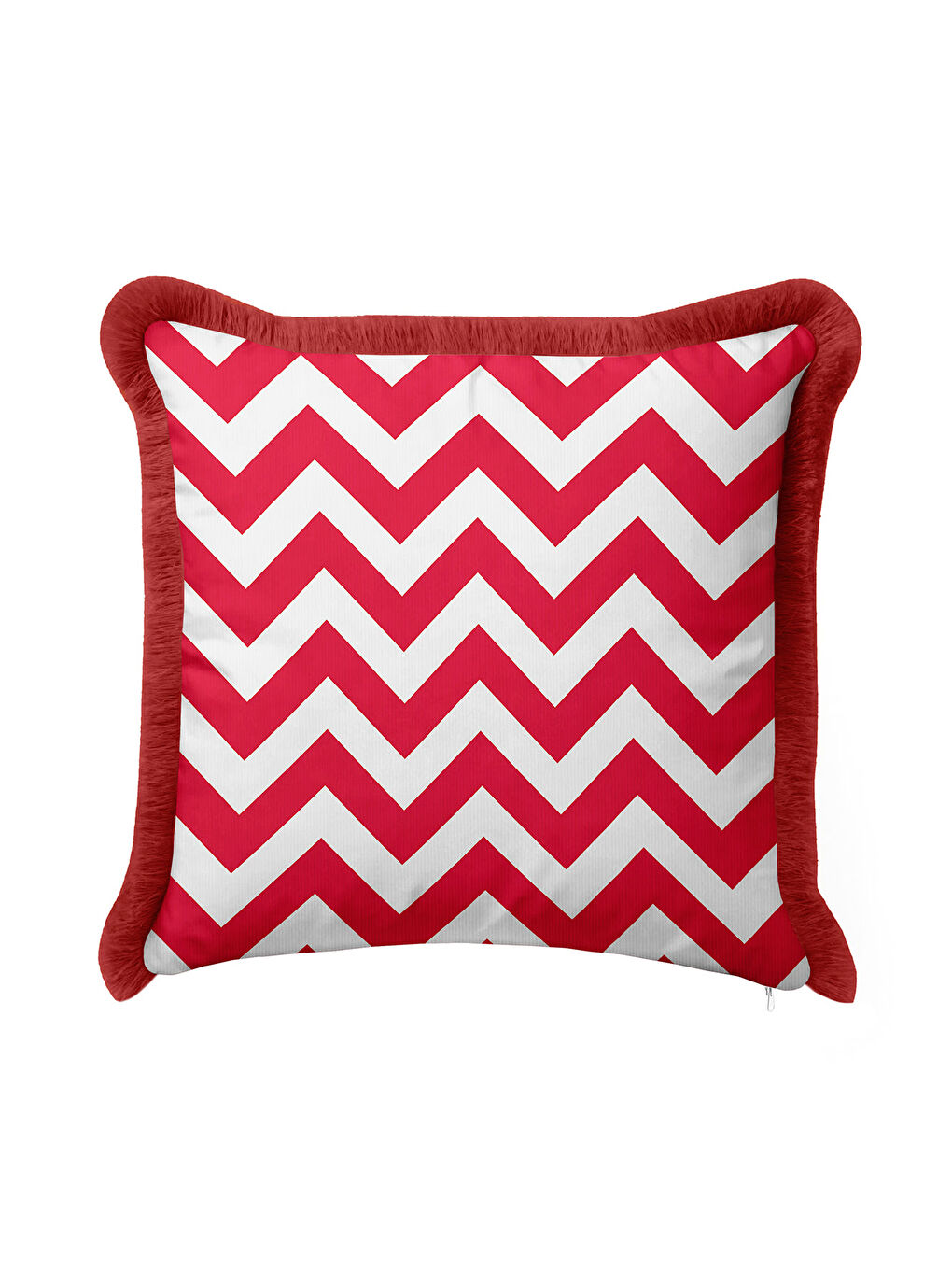 Karışık Chevron Modern Saçaklı Yastık Kılıfı - Zigzag Enerjik Kırmızı Beyaz Retro Püsküllü Kırlent Kılıfı-1