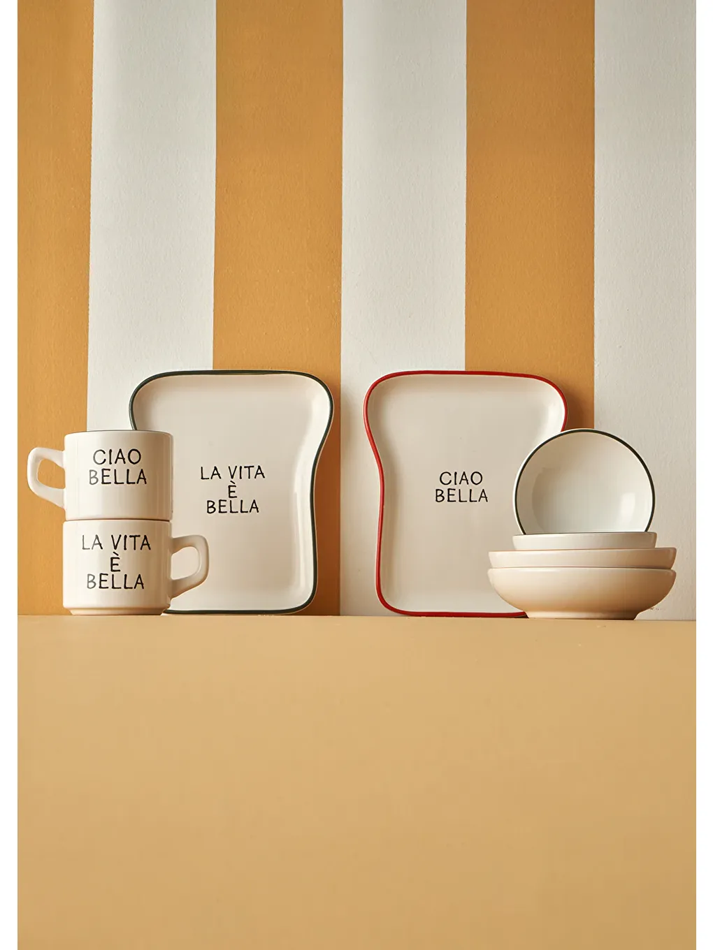 Karışık Line Seramik 8 Parça 2 Kişilik Tost Kahvaltı Takımı