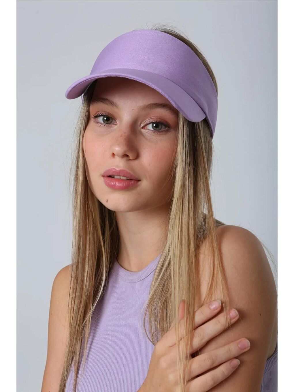 Lila Ayarlanabilir Vizör Plaj Şapkası-1