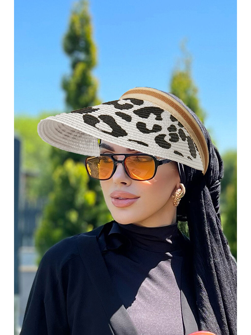Leopar Vizör Hasır Şapka Güneş Koruyucu Siperlik RŞ-111 Beyaz-2