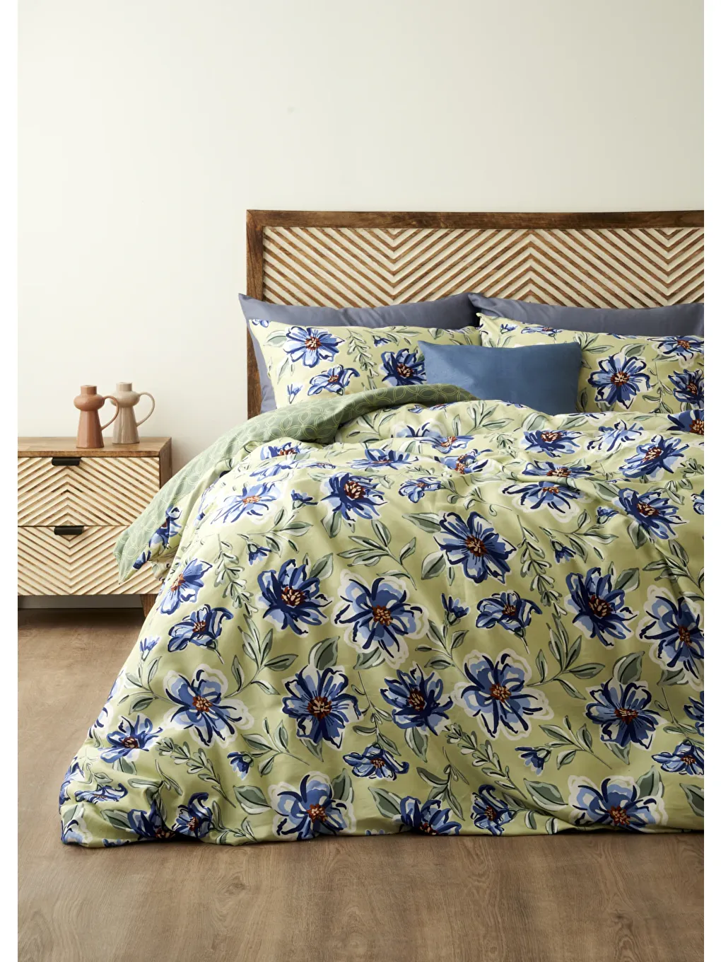 %100 Pamuk Saten Marlowe Çift kişilik Nevresim Seti Yeşil (200x220 cm)