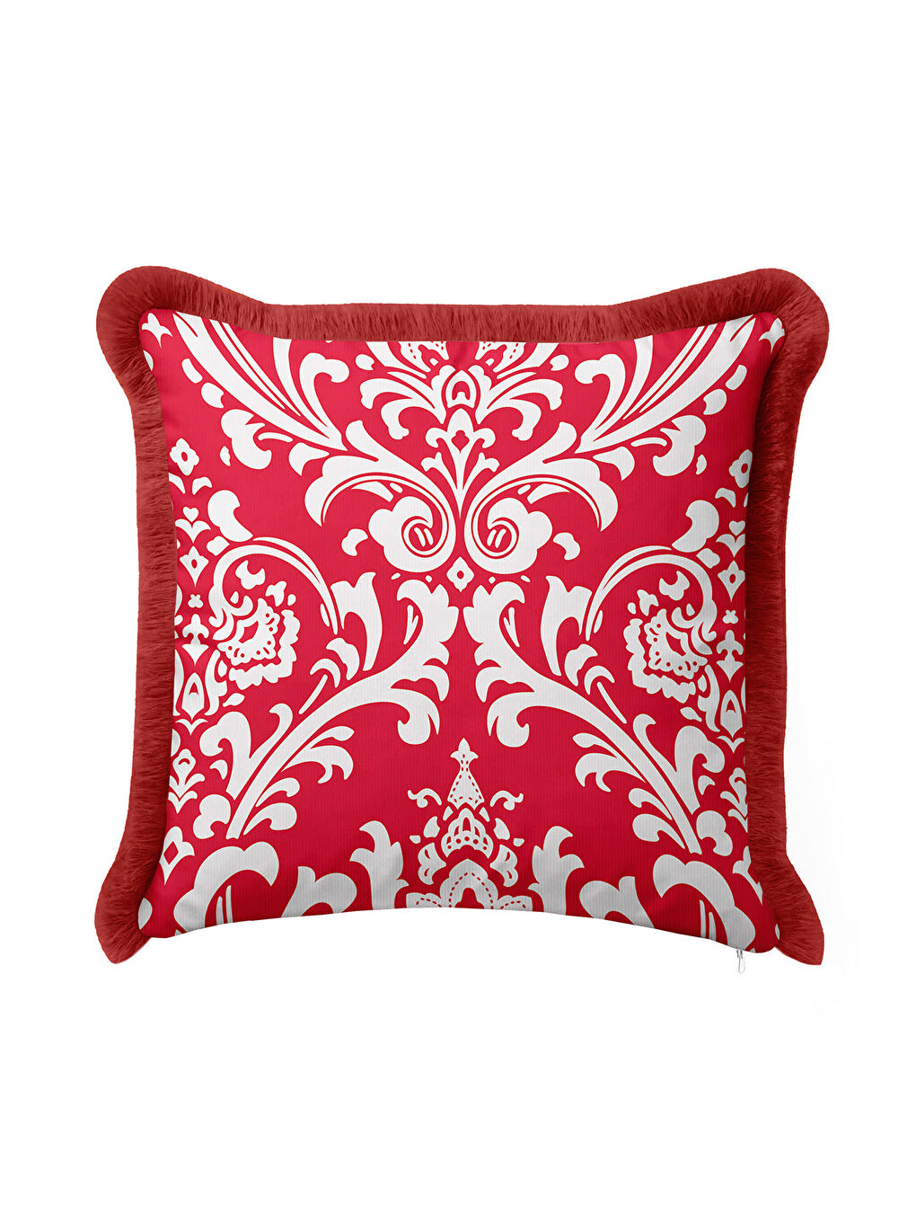 Karışık Barok Lüks Saçaklı Yastık Kılıfı - Asil İhtişam Klasik Tarz Kırmızı Beyaz Püsküllü Kırlent Kılıfı
