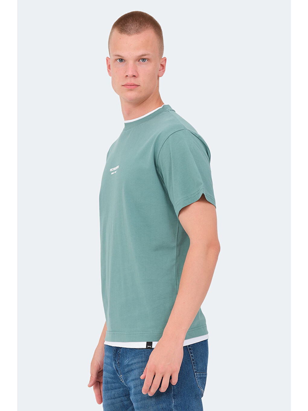 Turkuaz VRENI Erkek %100 Pamuk Tişört Su Yeşili-5