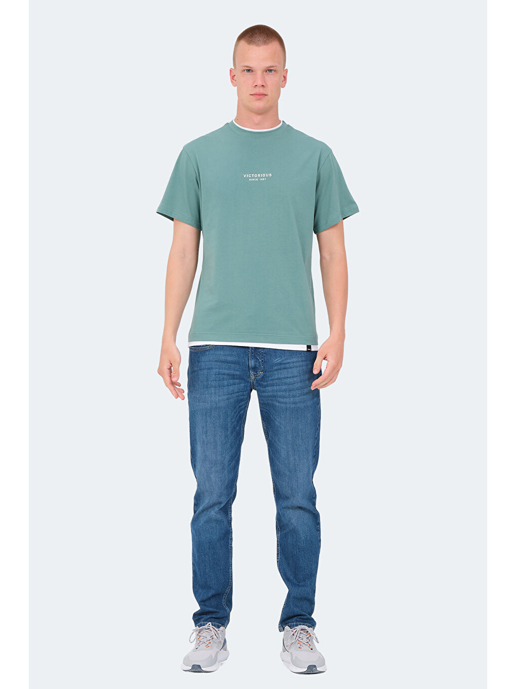 Turkuaz VRENI Erkek %100 Pamuk Tişört Su Yeşili-6