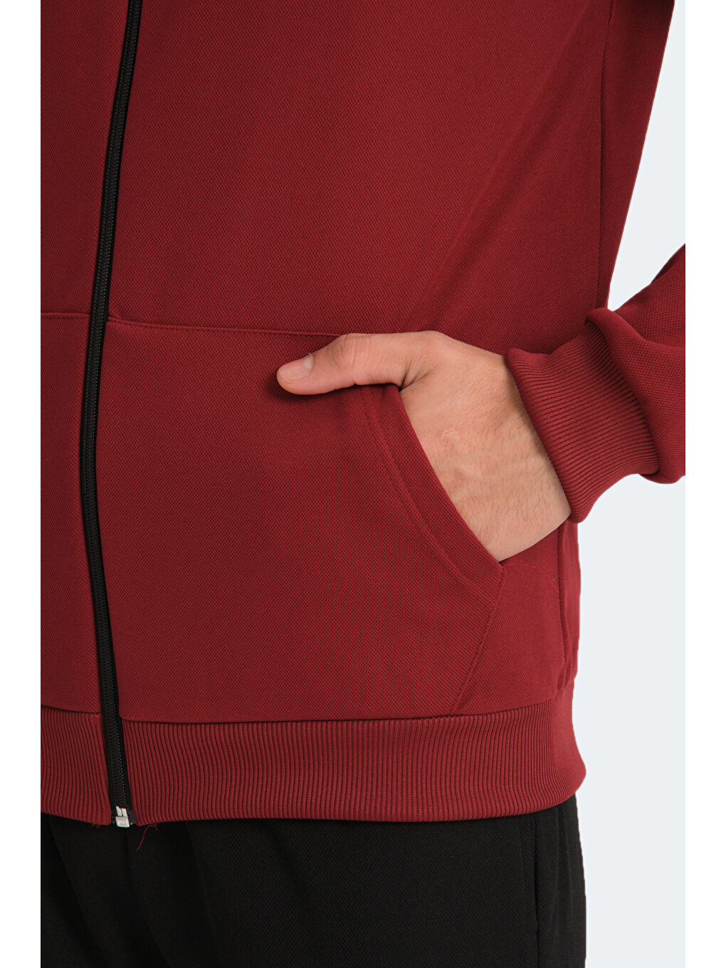 RICH Erkek Fermuarlı Kapüşonlu Cepli Bordo Eşofman Takımı-4