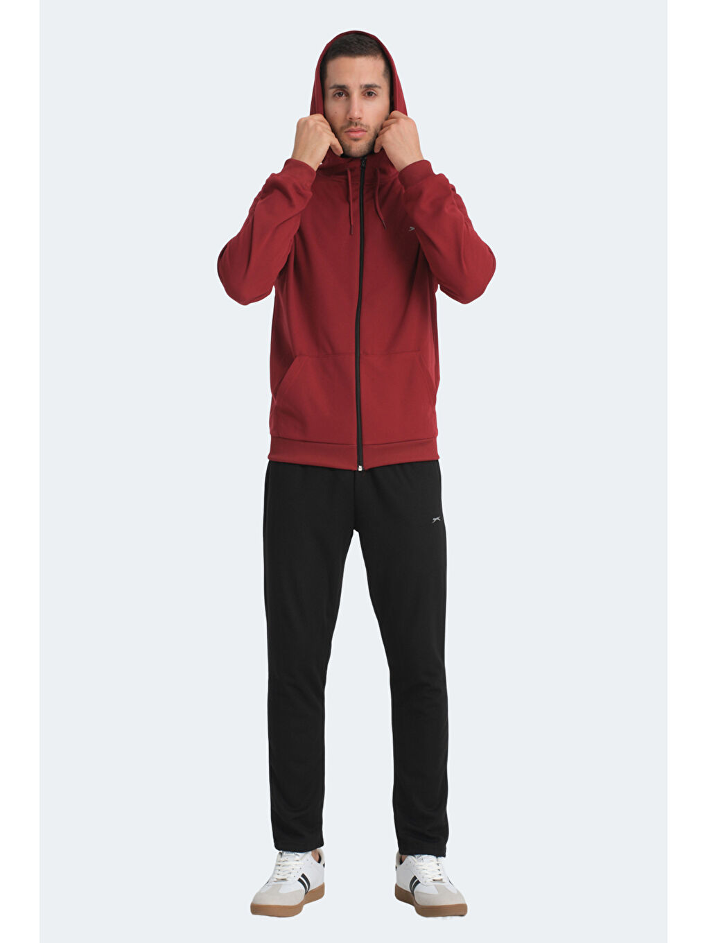 RICH Erkek Fermuarlı Kapüşonlu Cepli Bordo Eşofman Takımı-5