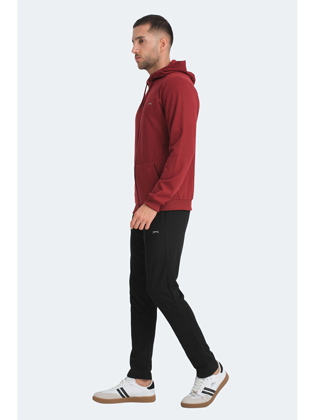 RICH Erkek Fermuarlı Kapüşonlu Cepli Bordo Eşofman Takımı-6