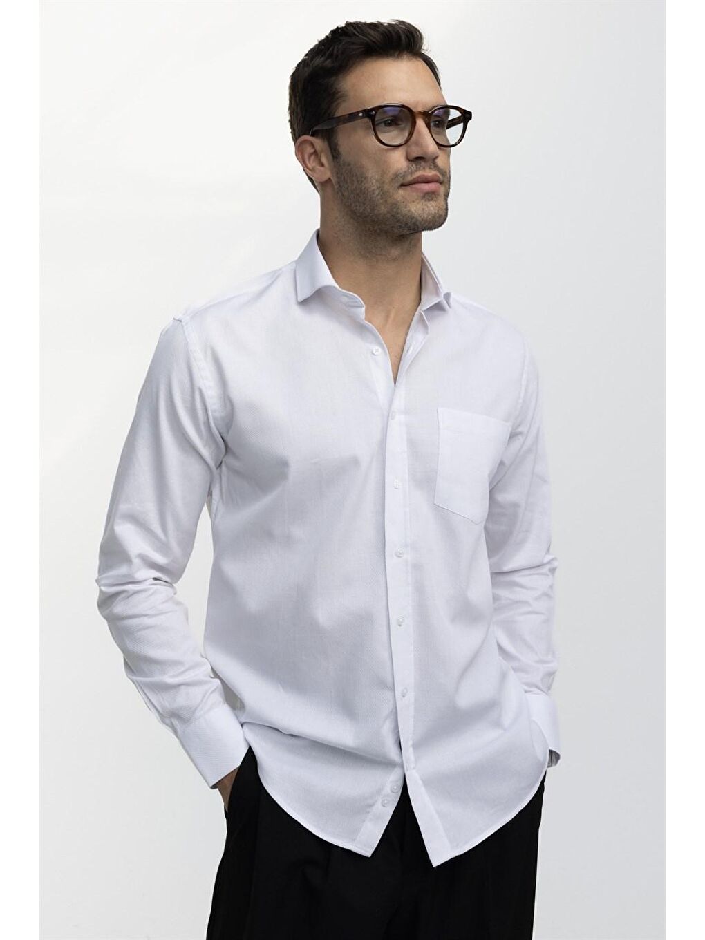 Beyaz Klasik Fit %100 Pamuk Armürlü Premium Erkek Gömlek