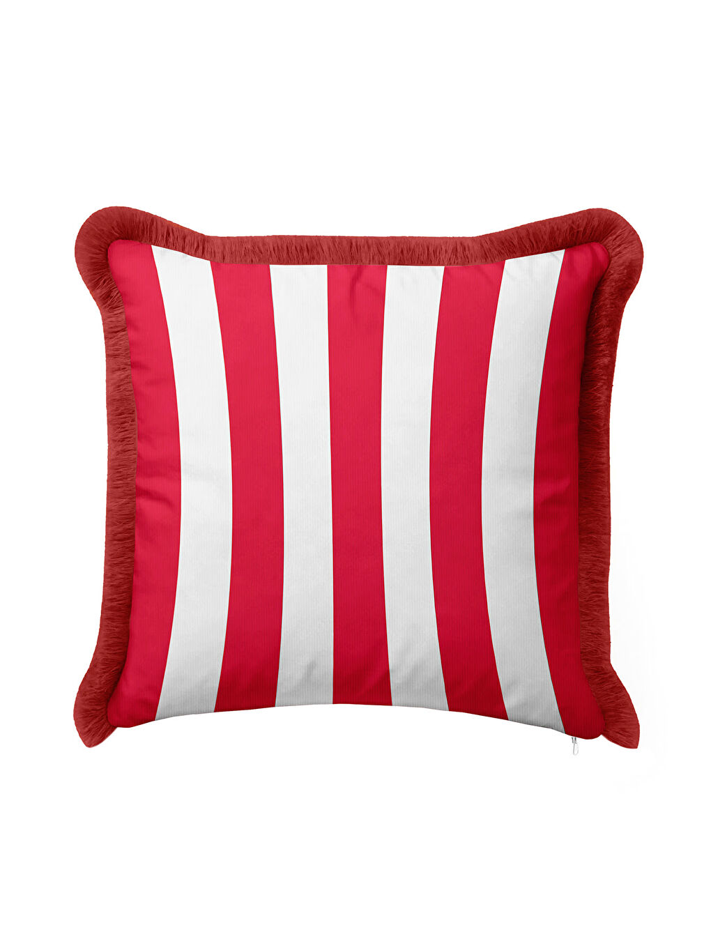 Karışık Çizgili Lüks Saçaklı Yastık Kılıfı - Kırmızı Beyaz Retro Püsküllü Kırlent Kılıfı-4