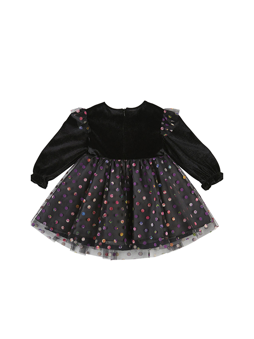 Kız Bebek Puantiye Detaylı Siyah Abiye Elbise-1