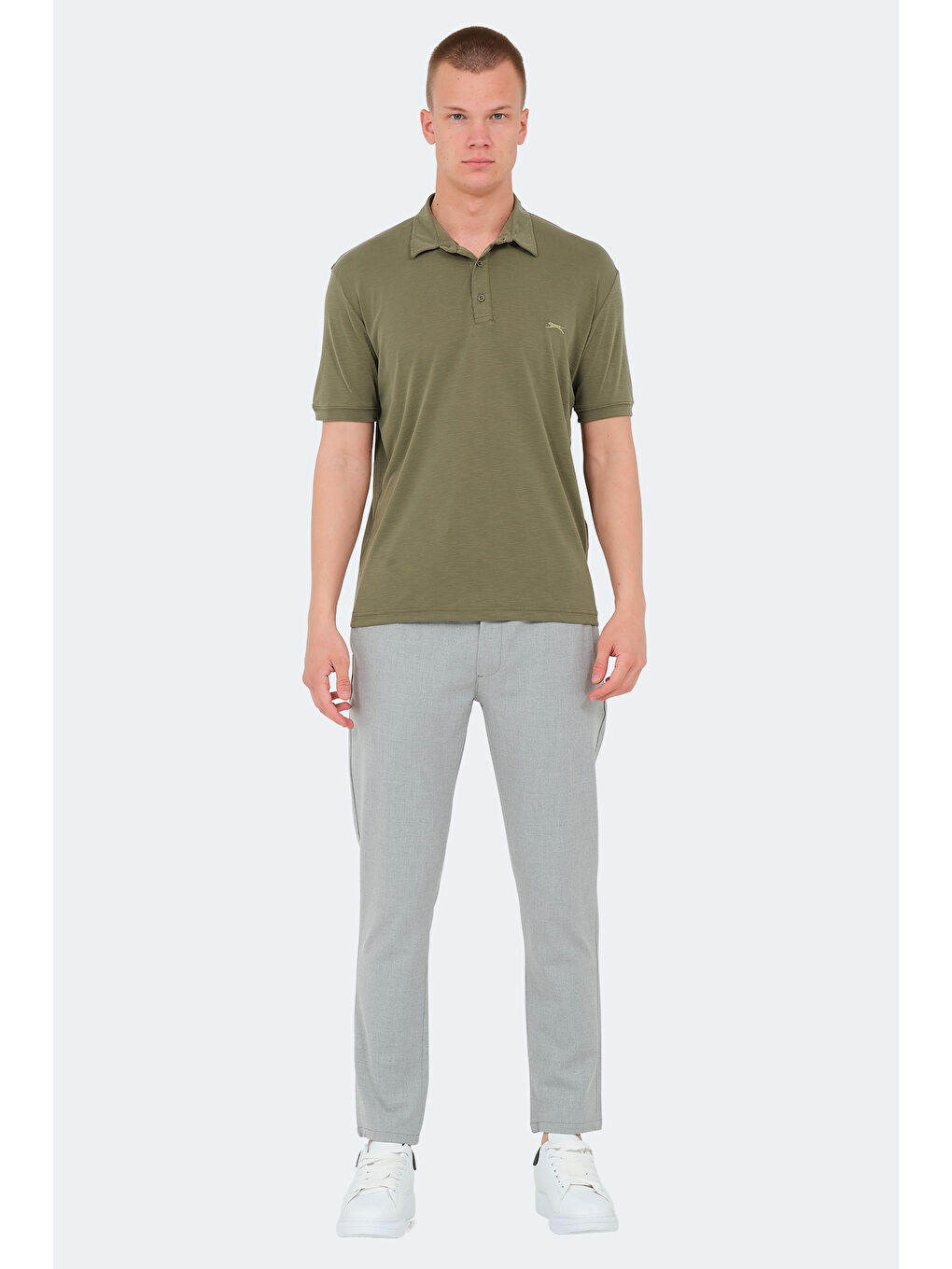 Yeşil Polo Yaka Kısa Kollu Erkek Tişört-6