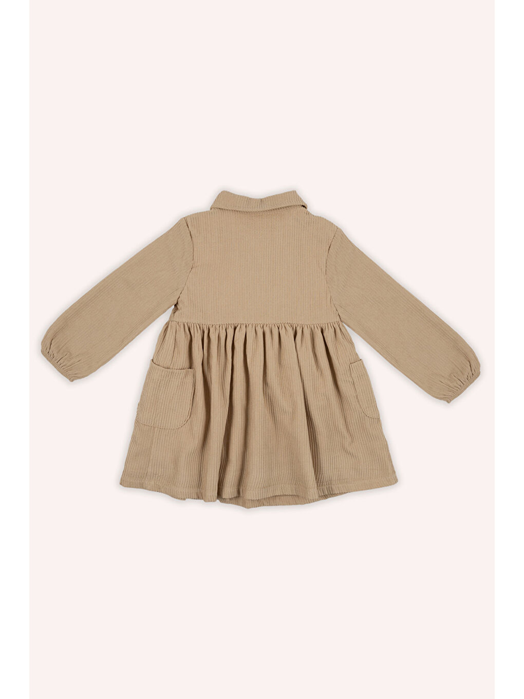 Kız Bebek Düğmeli Bej Elbise-2