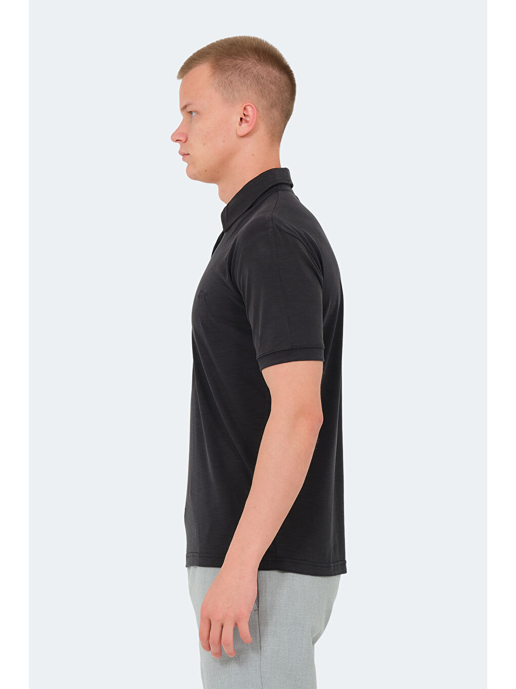 Siyah Polo Yaka Kısa Kollu Erkek Tişört-2