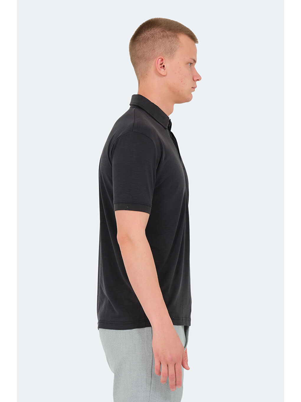 Siyah Polo Yaka Kısa Kollu Erkek Tişört-3