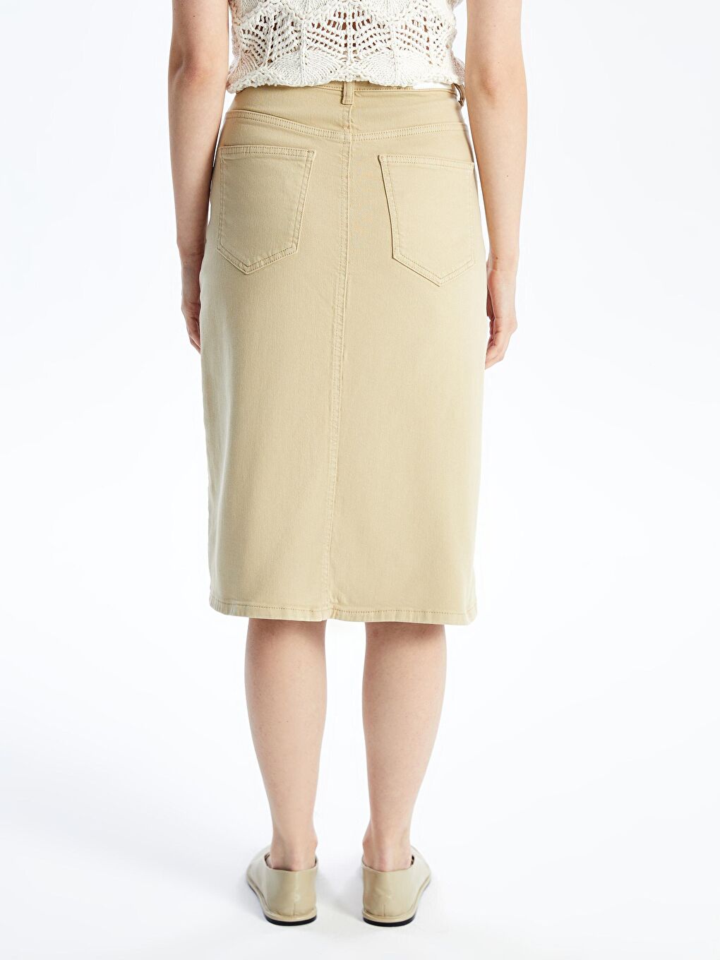 Kahverengi Cannes - Düz Yırtmaçlı Midi Denim Etek - Açık Kahve-4