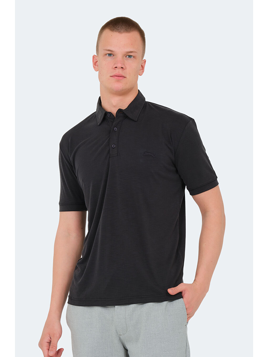 Siyah Polo Yaka Kısa Kollu Erkek Tişört-5