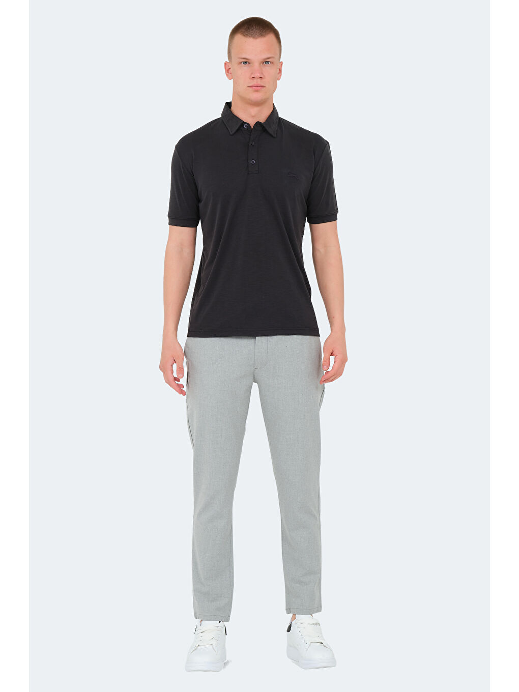 Siyah Polo Yaka Kısa Kollu Erkek Tişört-6