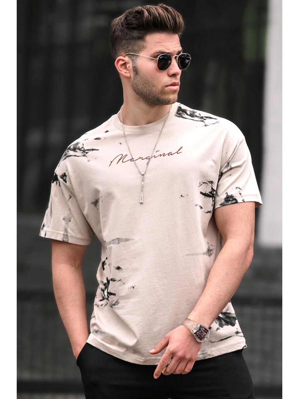 Bej Over Fit  Erkek Tişört 5207