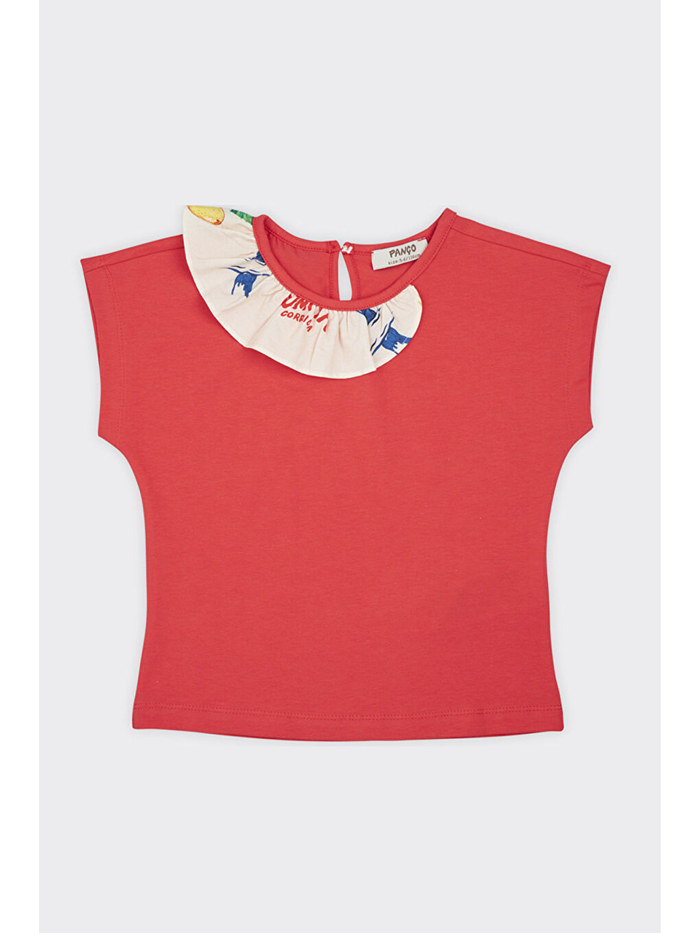 Kız Çocuk Fırfır Detaylı Kırmızı Tişört