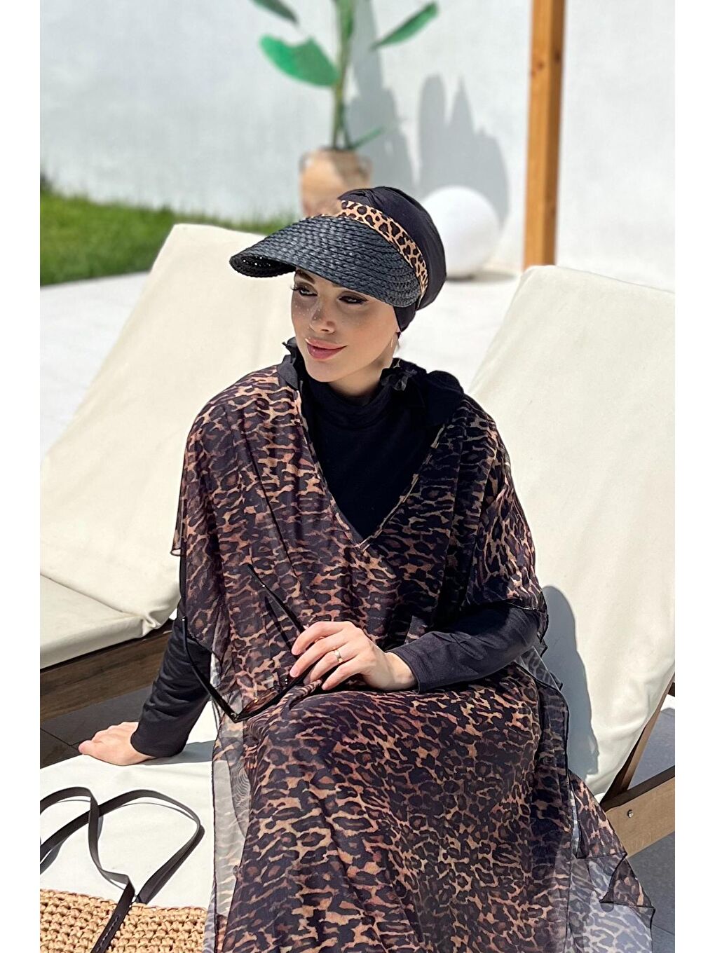 Remsa Mayo Vizör Örgü Hasır Şapka Güneş Koruyucu Siperlik RŞ-101 Siyah Leopar - 3