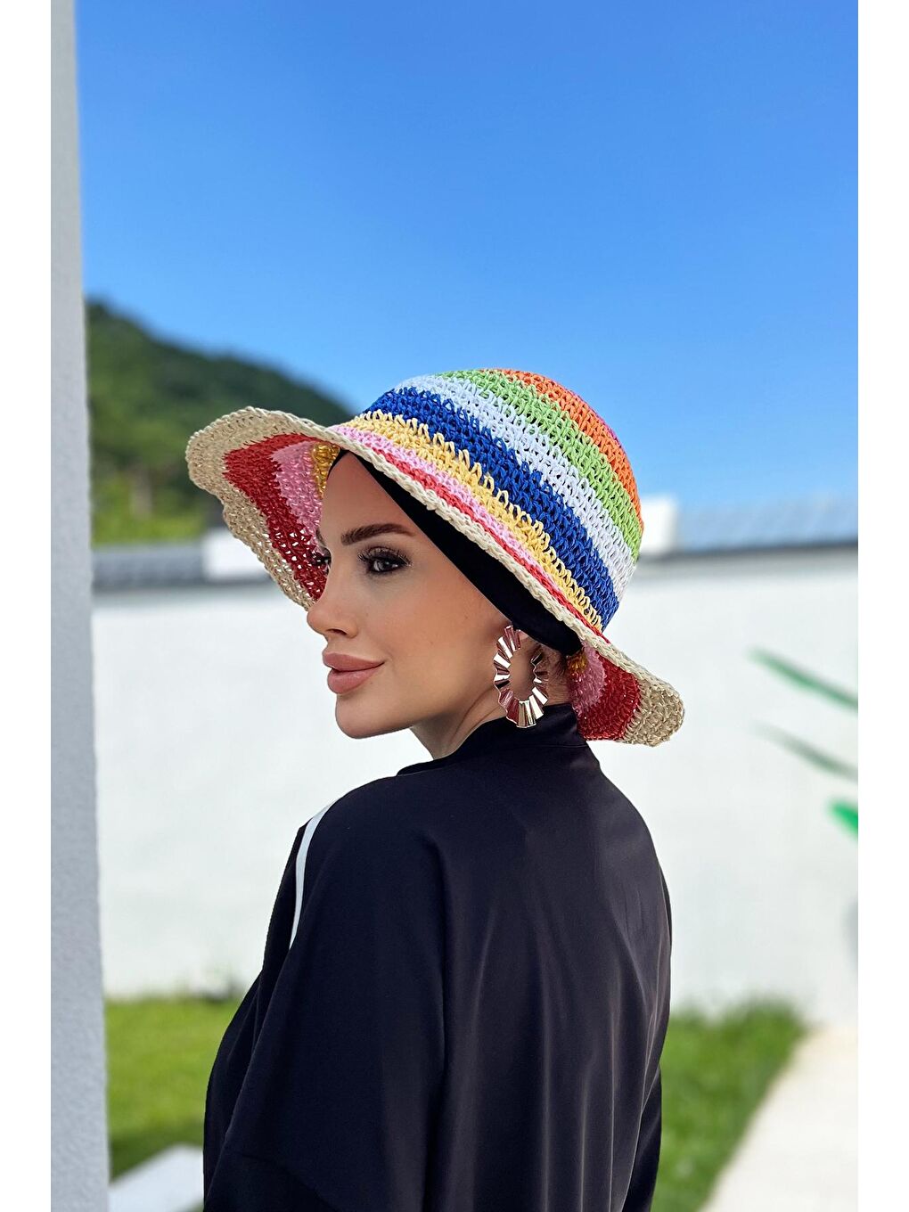 Beyaz El Örgüsü Hasır Şapka RŞ-90 Bej-1