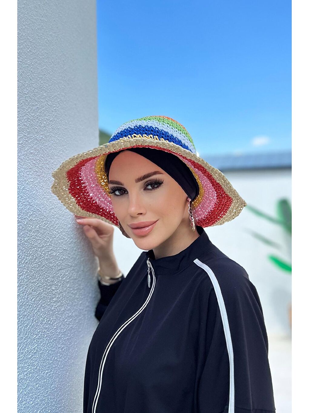 Beyaz El Örgüsü Hasır Şapka RŞ-90 Bej-2