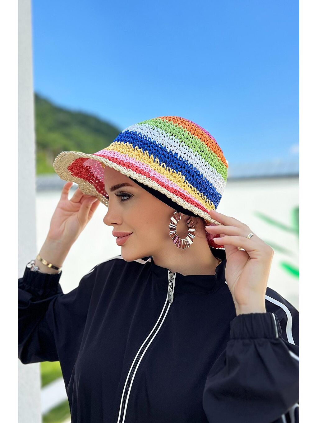 Beyaz El Örgüsü Hasır Şapka RŞ-90 Bej-3