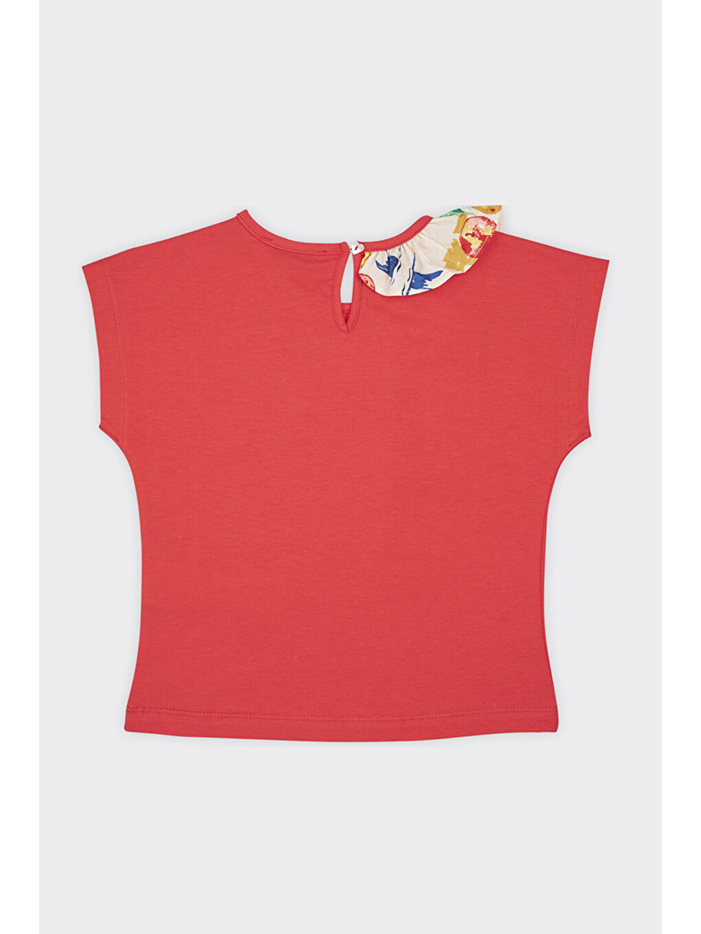 Kız Çocuk Fırfır Detaylı Kırmızı Tişört-1