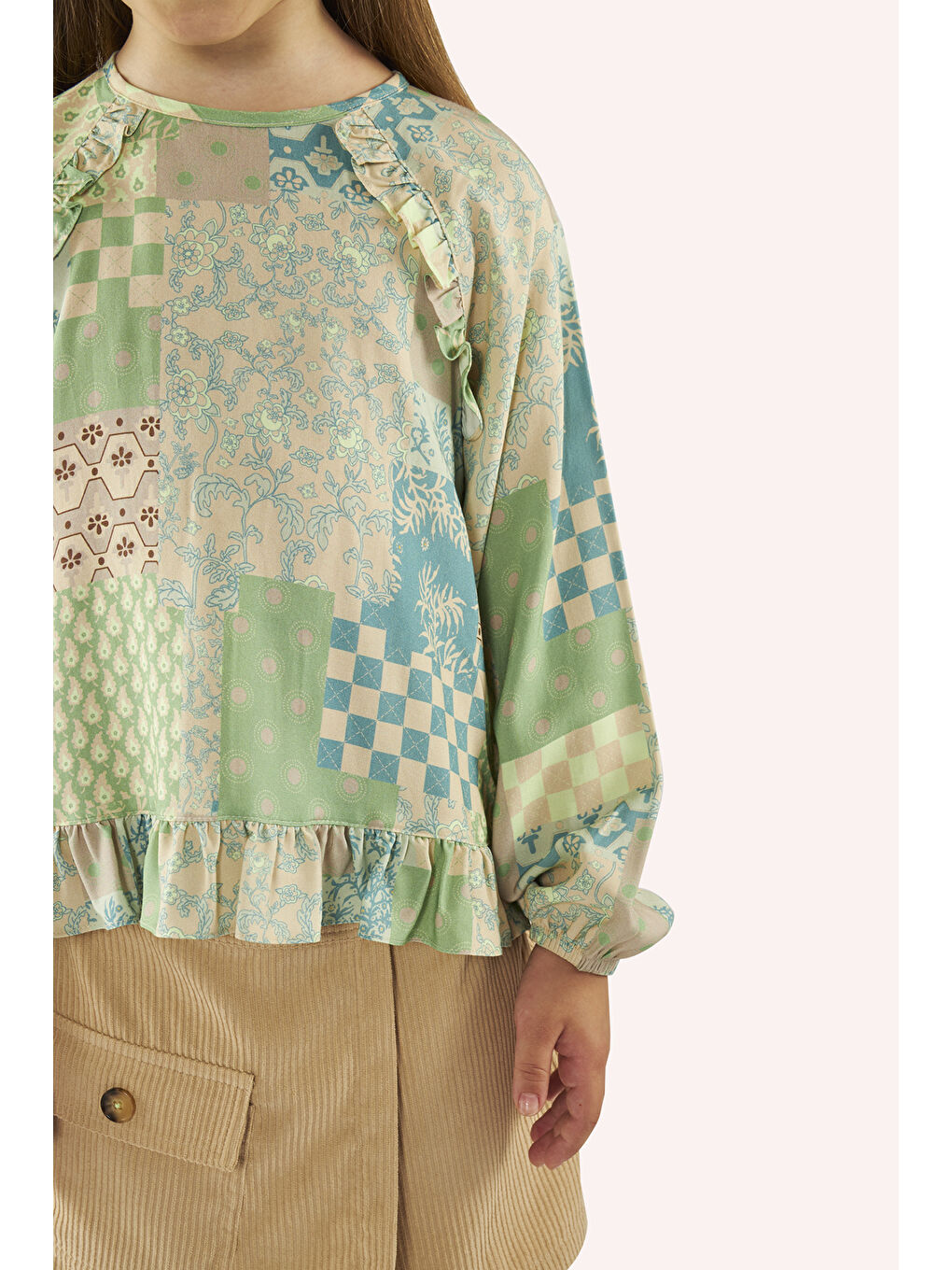 Kız Çocuk Desenli Bej Bluz-2