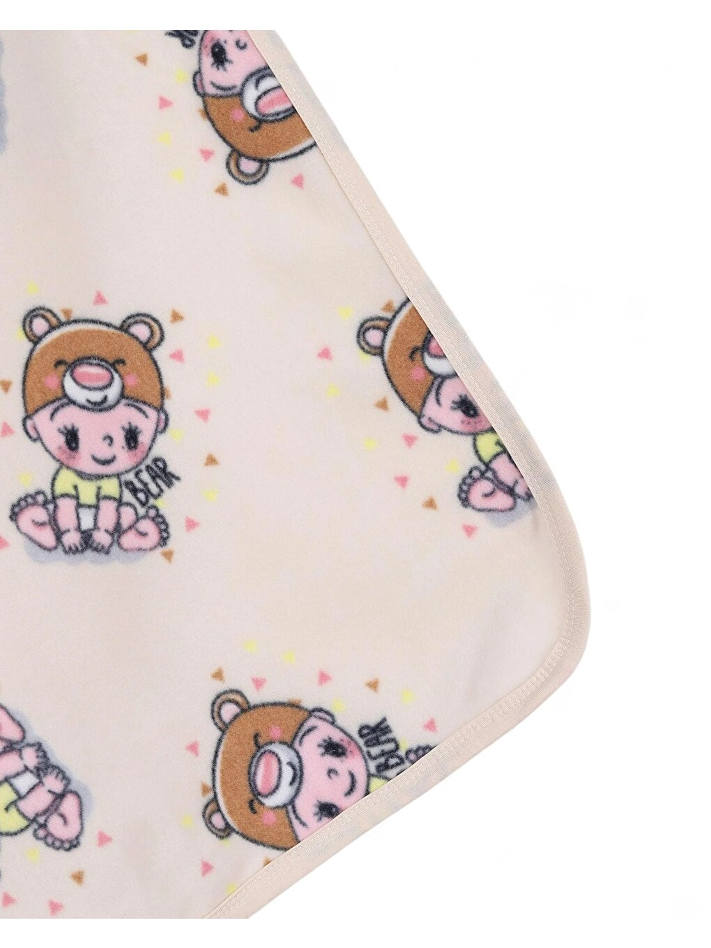 Bej Bebek Baskılı Polar Bebek Battaniye (en:77cm Boy:87 Cm)-3