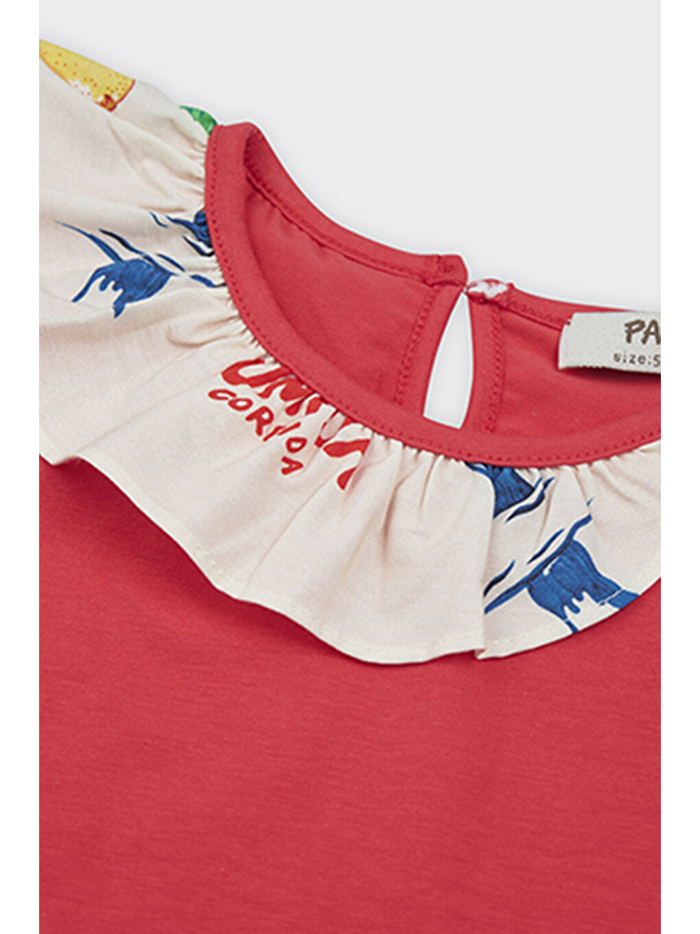 Kız Çocuk Fırfır Detaylı Kırmızı Tişört-2