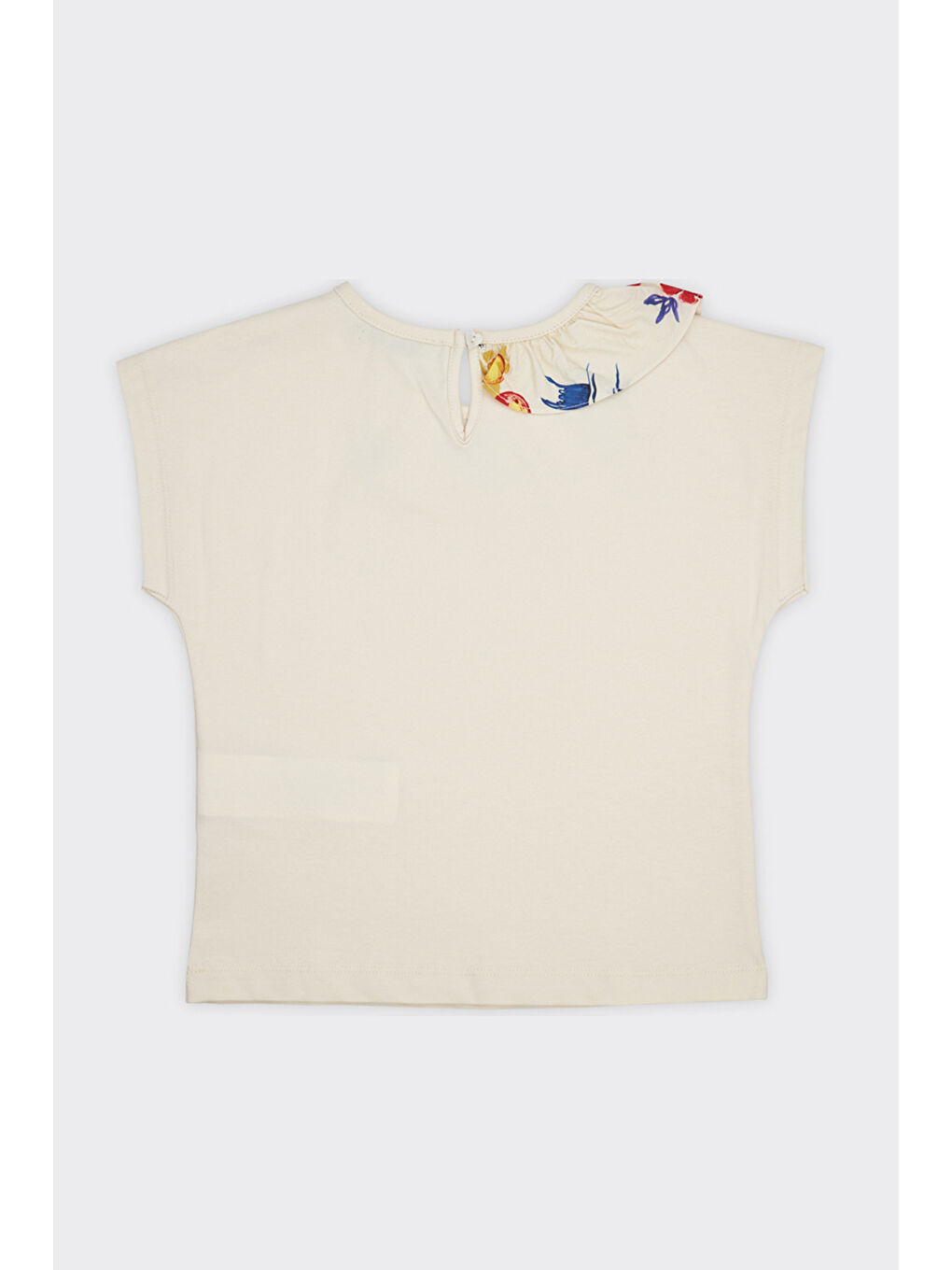 Kız Çocuk Fırfır Detaylı Bej Tişört-1