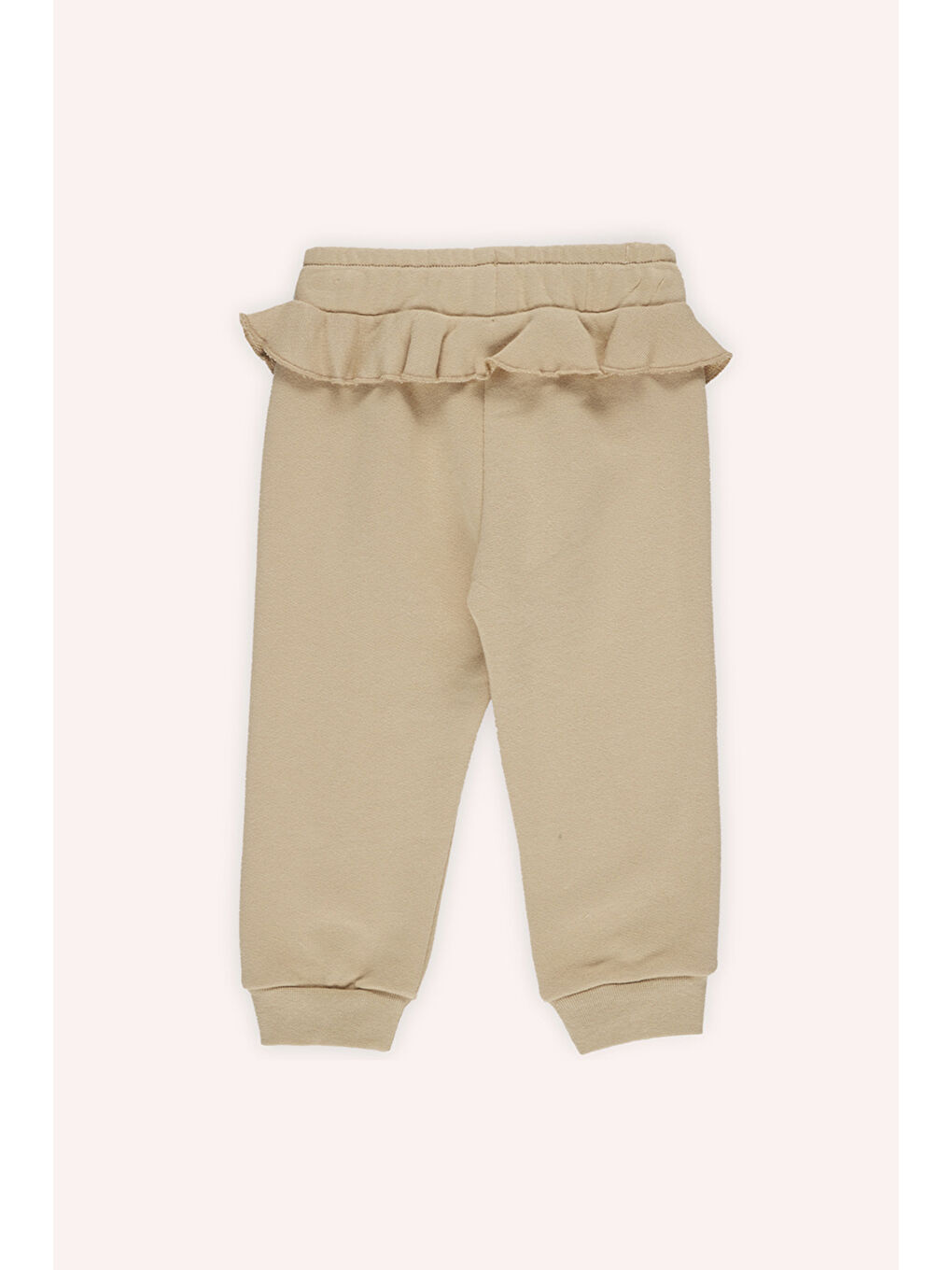 Kız Bebek Beli Lastikli Simli Kordon Detaylı Paçası Ribanalı Bej Eşofman Altı-1