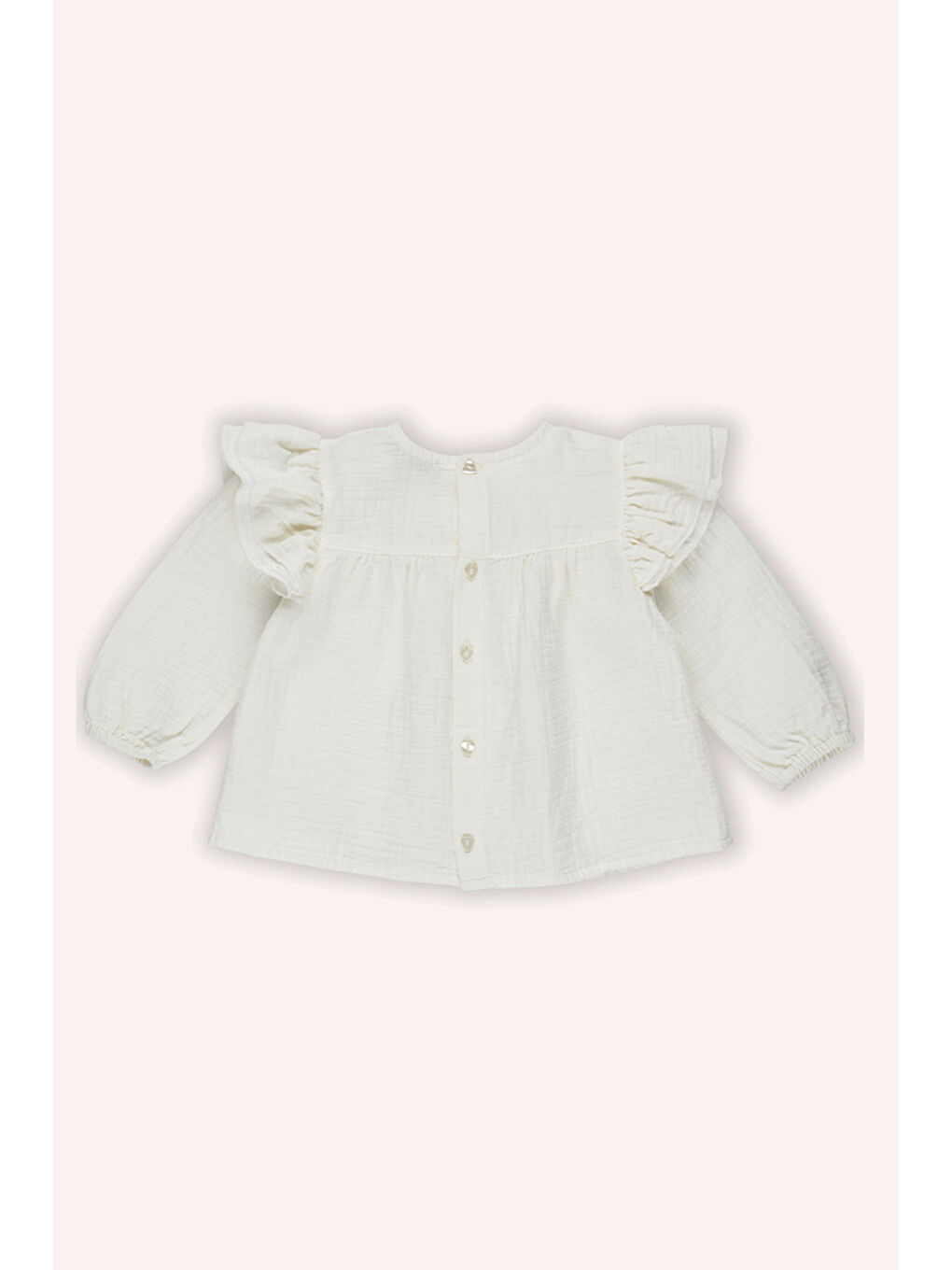 Kız Bebek Yakası ve Omuzu Fırfırlı Ekru Bluz-1