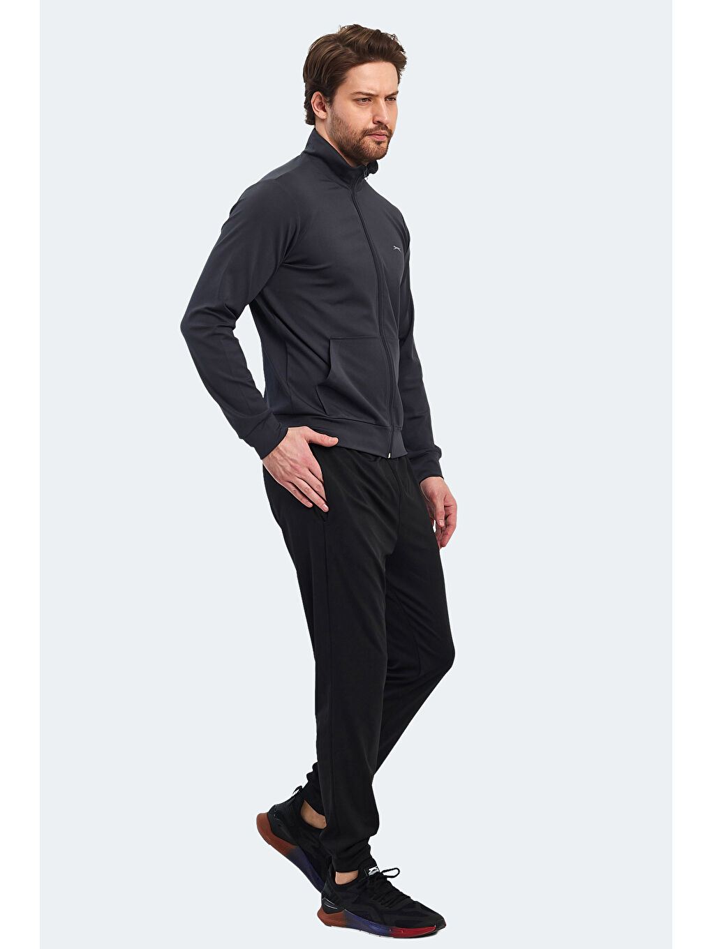 Gri Fermuarlı Uzun Kollu Erkek Eşofman Takımı-2