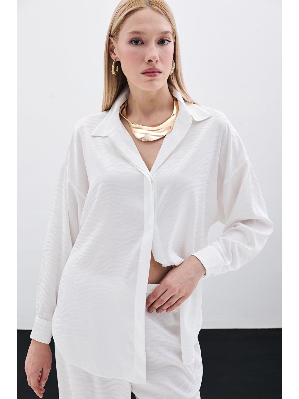 Zebra Desenli Salaş Gömlek - Ekru-1