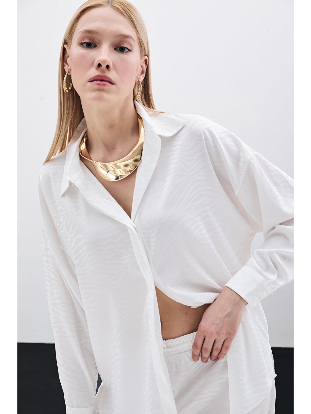 Zebra Desenli Salaş Gömlek - Ekru-2