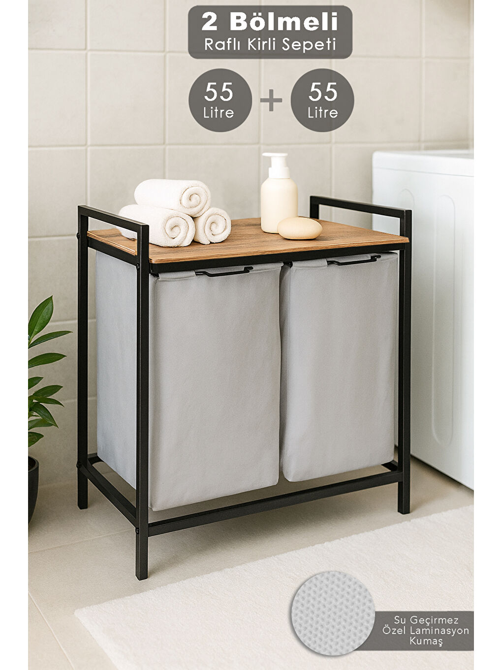 Gri Kirli Çamaşır Sepeti 55 l