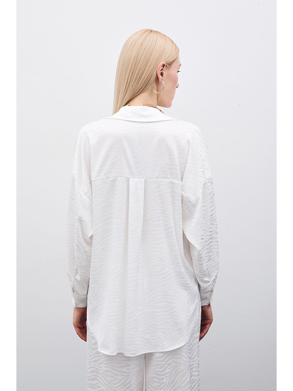 Zebra Desenli Salaş Gömlek - Ekru-5