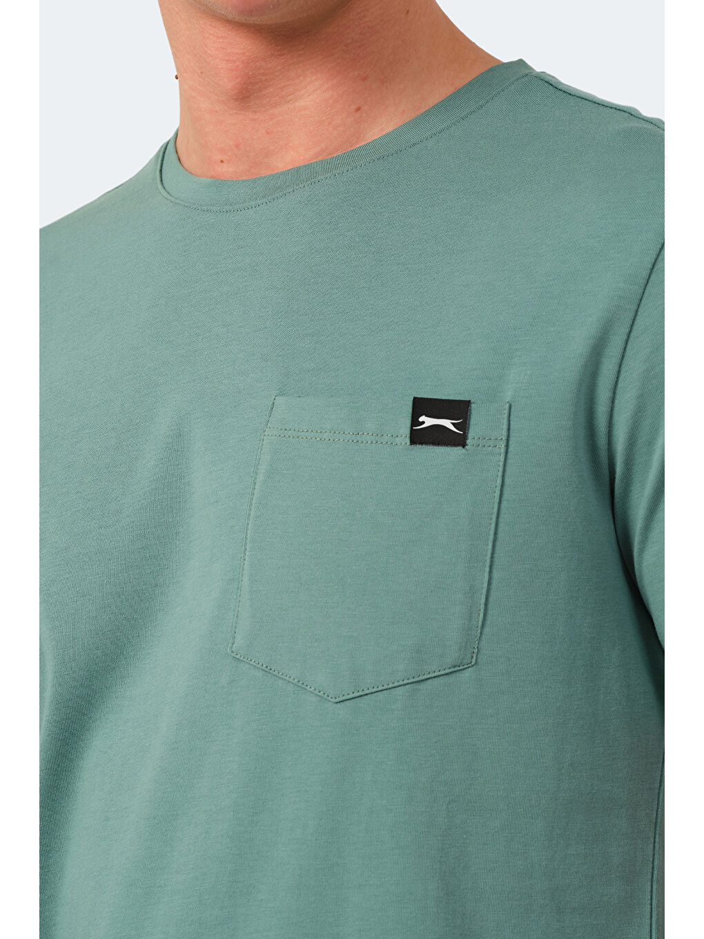 Turkuaz Bisiklet Yaka Kısa Kollu Cep Detaylı Erkek %100 Pamuk Tişört-3