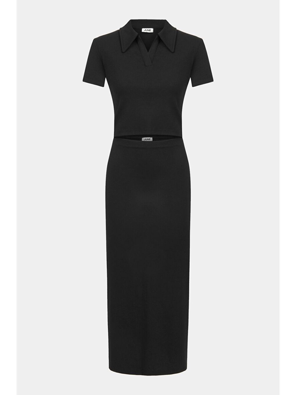 Siyah Kadın Polo Yaka Tişört Maxi Etek Takım