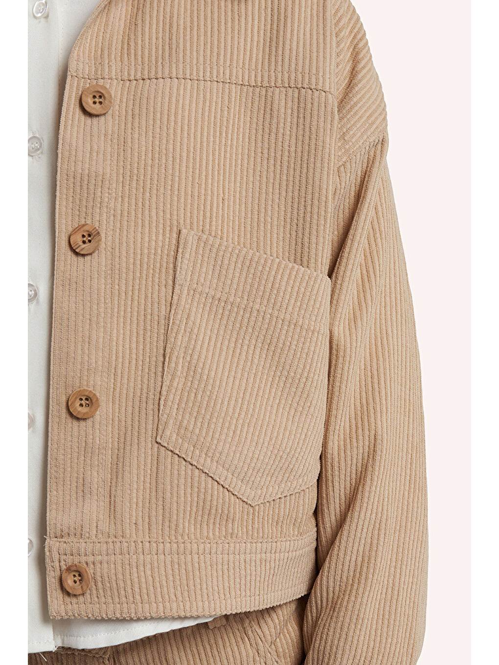 Kız Çocuk Düğmeli Bej Ceket-4