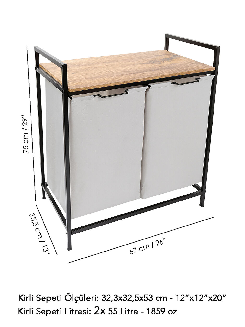 Gri Kirli Çamaşır Sepeti 55 l-6