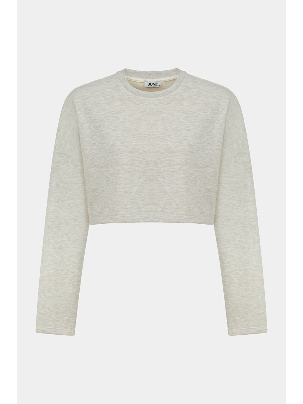 Ekru Kadın Pamuk Karışımlı Biisklet Yaka Crop Sweatshirt