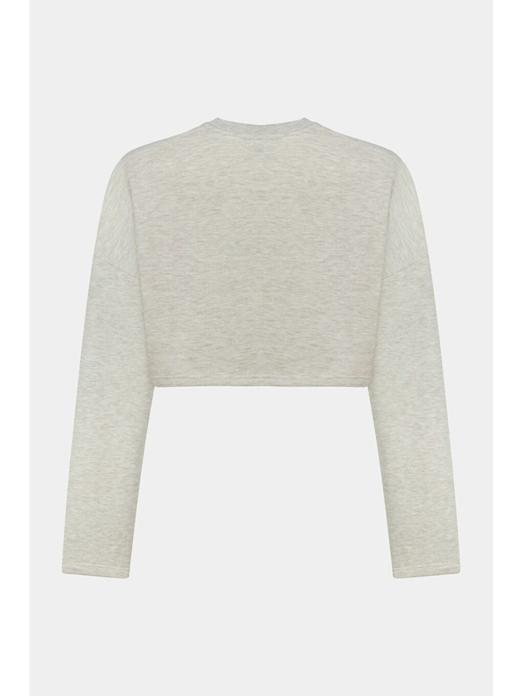 Ekru Kadın Pamuk Karışımlı Biisklet Yaka Crop Sweatshirt-1