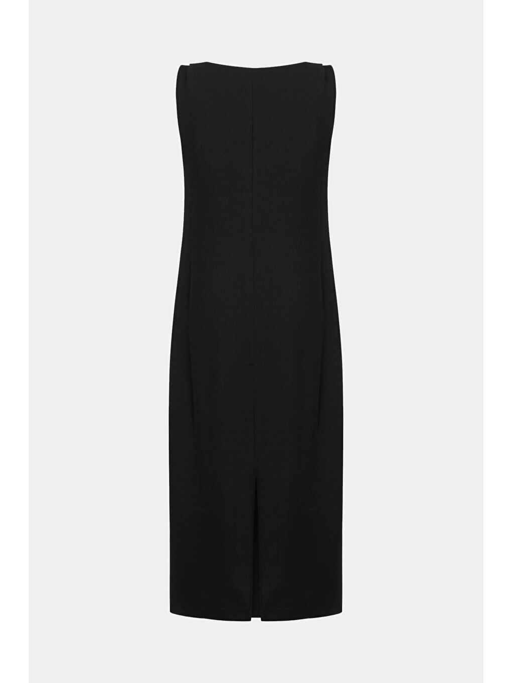 Siyah Dökümlü Midi Elbise-1