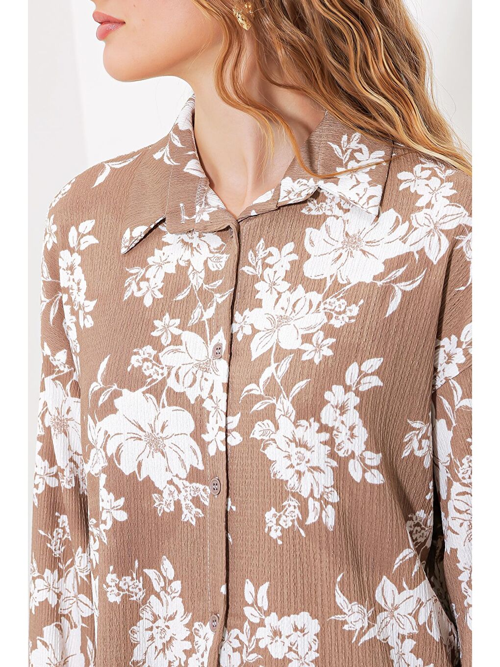 Bej Kadın Taş Ekru Desenli Örme İkili Takım 5858-4