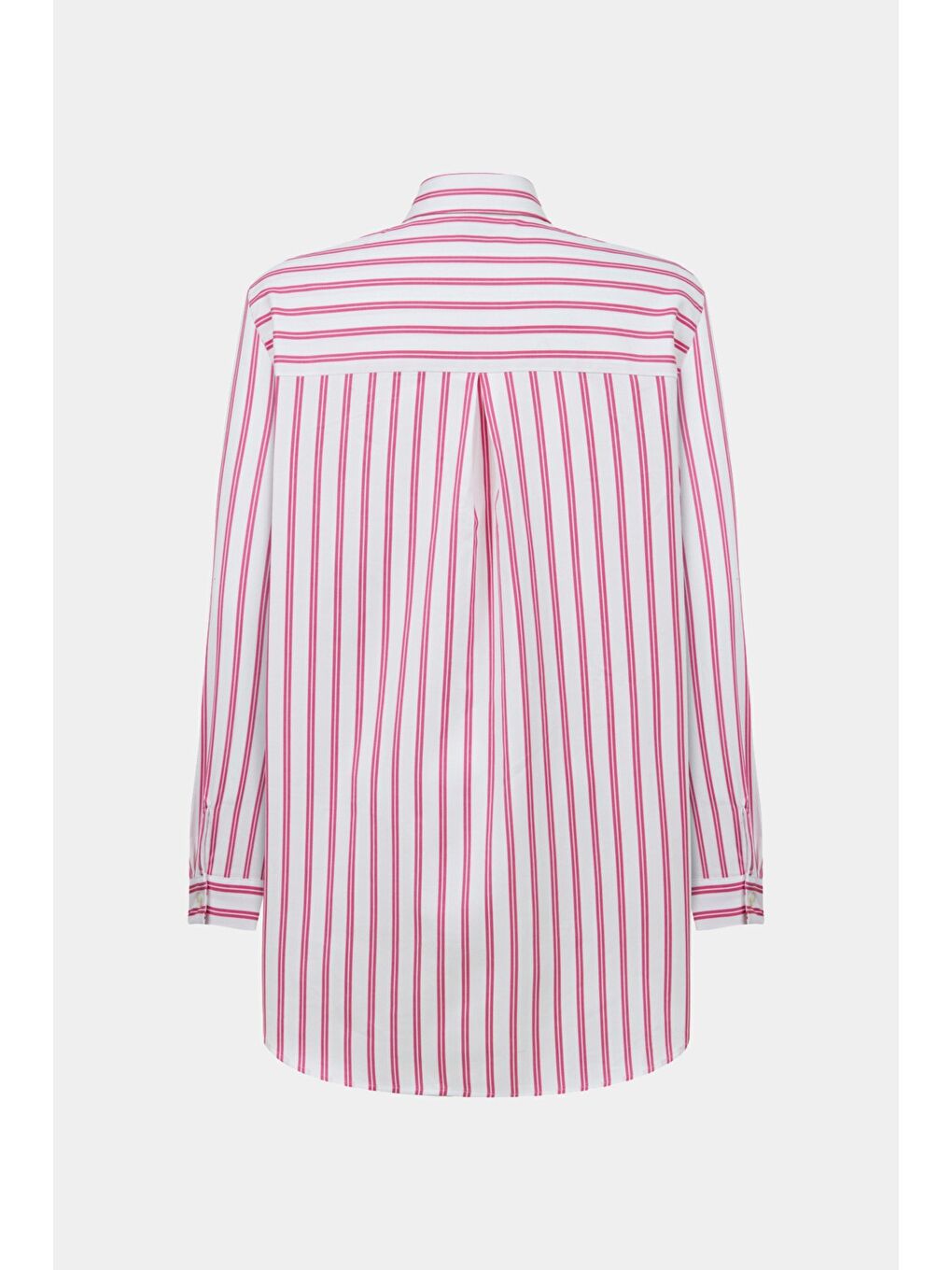 Beyaz Kadın Oversize/Bol Kesim %100 Pamuk Pembe Çizgili Gömlek-1