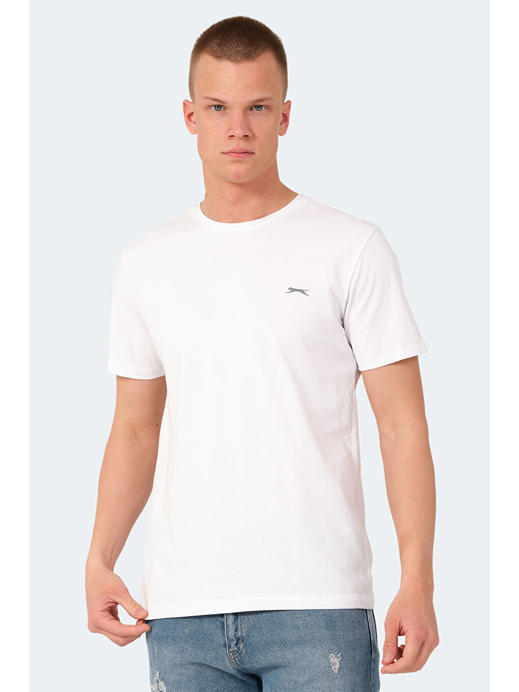 Beyaz Bisiklet Yaka Kısa Kollu Arkası Yazı Baskılı Erkek %100 Pamuk Tişört